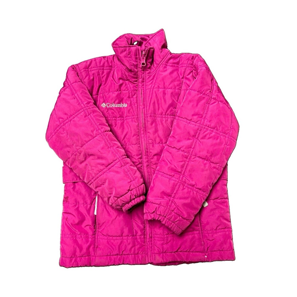 Columbia Girls Puffer Jacket Full Zip Insulated Pink Nylon Mid-Length Size 7/8